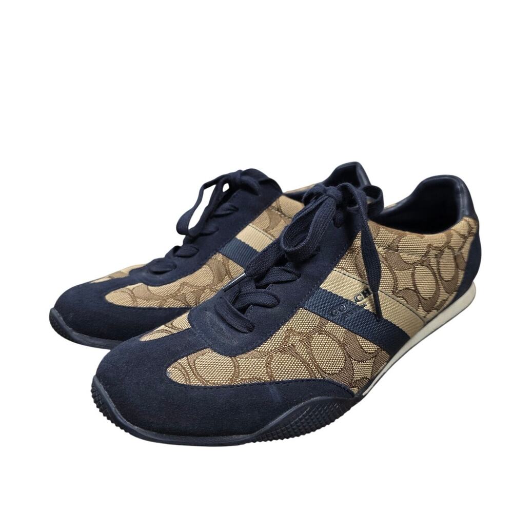 Coach Kelson Khaki Navy Signature Jacquard Monogram Sneakers Size 9.5B